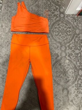 Fabletics Women’s High-Waist Active Leggings & One-Shoulder Sports Bra - Orange